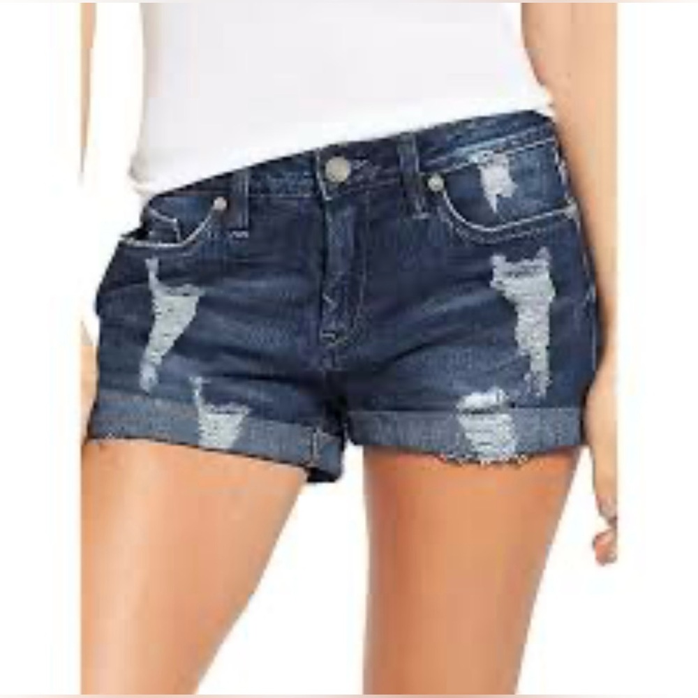 🤍💎💎Jennifer Lopez Dark Blue Distressed Jean Shorts - Picture 12 of 12